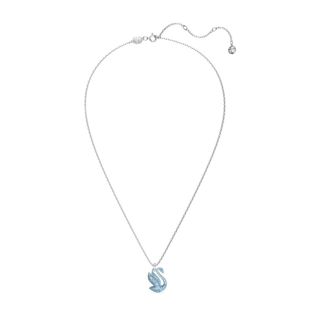 Swarovski Iconic Swan pendant necklace in baby blue crystals on delicate silver chain