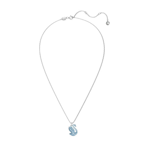 Swarovski Iconic Swan pendant necklace in baby blue crystals on delicate silver chain